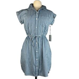 Japna Blue Denim Stripe Chambray Lightweight Shirt Dress Size Small NEW with Tag